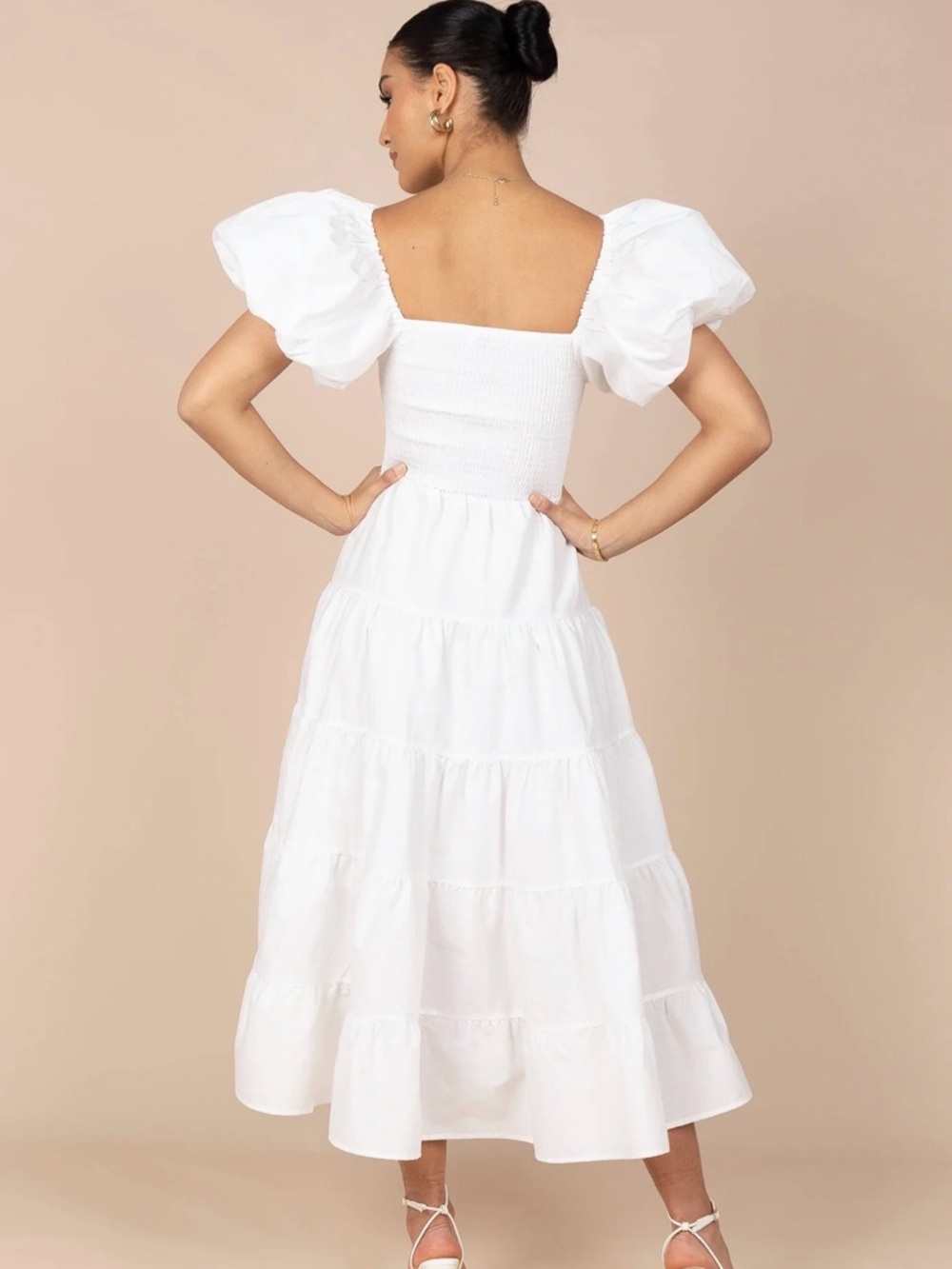 Petal and Pup Annette Puff Sleeve Shirred Midi Dress - White Small